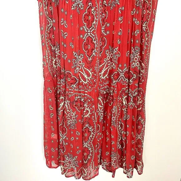 Sundance Briela Bandana Western Cowgirl Print Bohemian Midi Dress Red Sz Medium - Picture 9 of 13